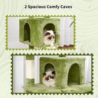 Cat Tree for Indoor Cats, 71'' (180cm) Multi-Level Cat Tower for Large Adult, Sturdy Cat Tree House with 2 Scratching Boards 7 Posts, 2 Plush Perches/Condos, Hammock, Green GCT032GR