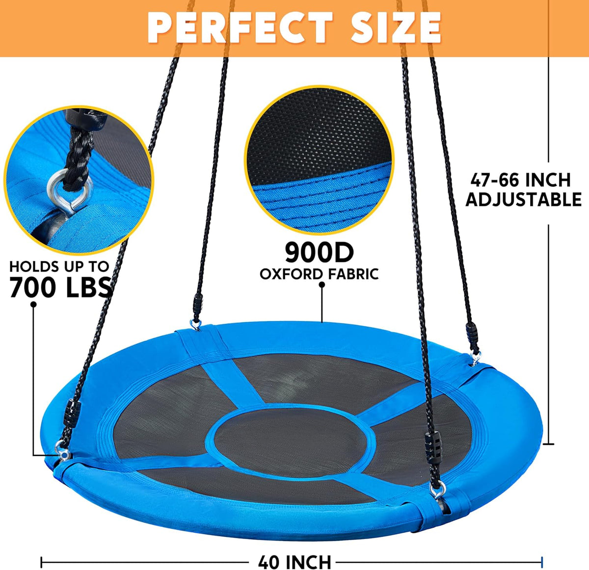 TURFEE 40 inch Saucer Tree Swing 900Lb Weight Capacity - Blue - image 3