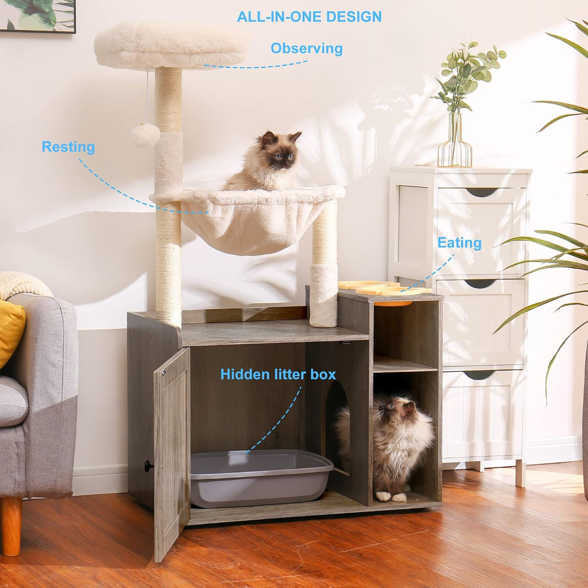 Hey-brother Cat Tree Tower - L (28.3"×17.7"×48.0") / Rustic Gray - image 2