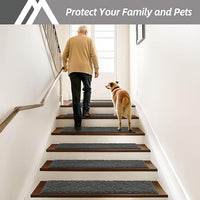 COSY HOMEER Edging Stair Treads Non-Slip Carpet Mat 28inX9in Indoor Stair Runners for Wooden Steps, Edging Stair Rugs for Kids and Dogs, 100% Polyester TPE Backing (10pc, Black)