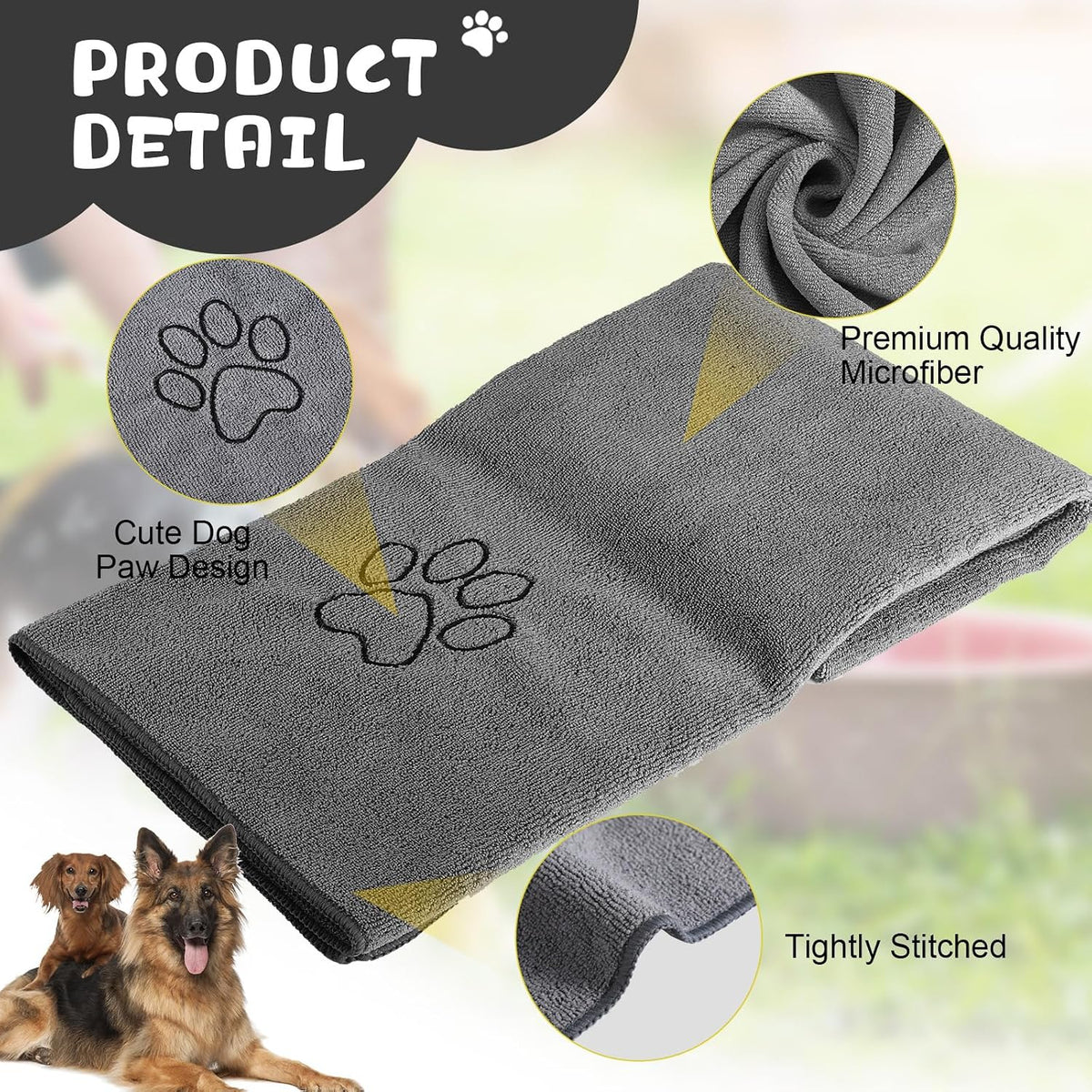 Chumia 4 Pcs Dog Towels for Drying - 16 x 32 Inch / Gray, Black - image 3