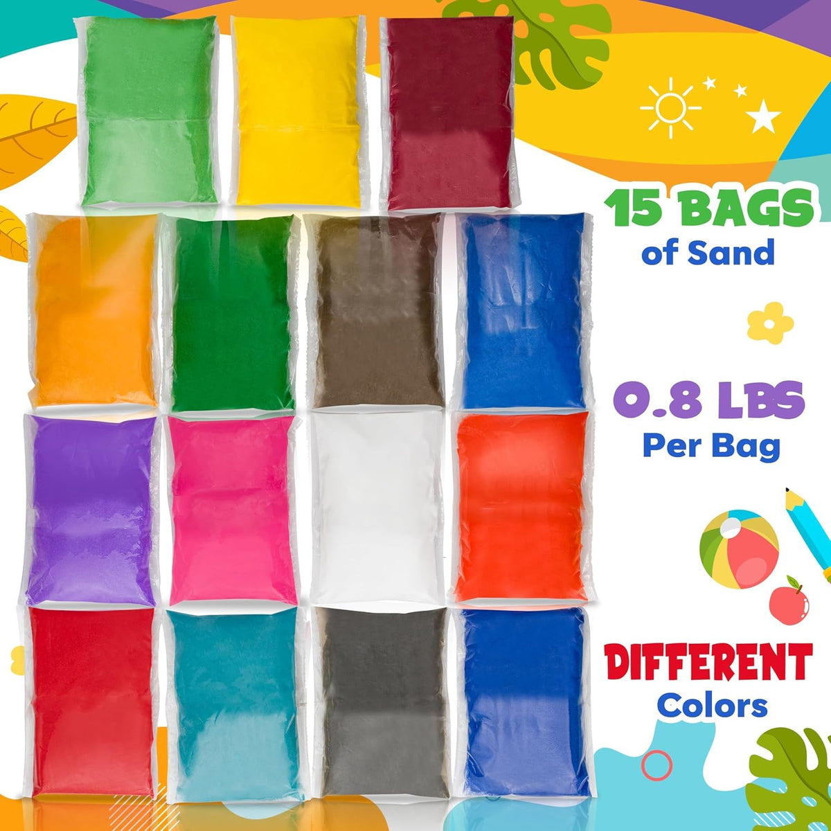 Toyssio colored sand for sand art in 15 bags of bright colors, 12 lbs total - view 2