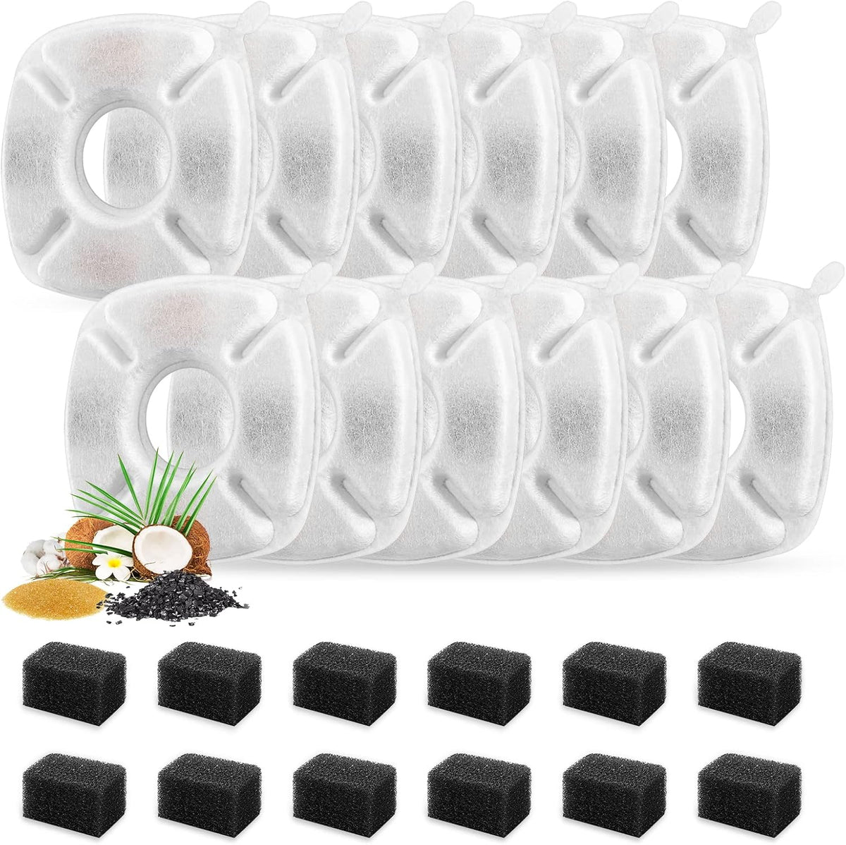 24 Pcs Cat Fountain Replacement Filters 12 Pack Cat Water Fountain - 12 Filters & 12 Sponges
