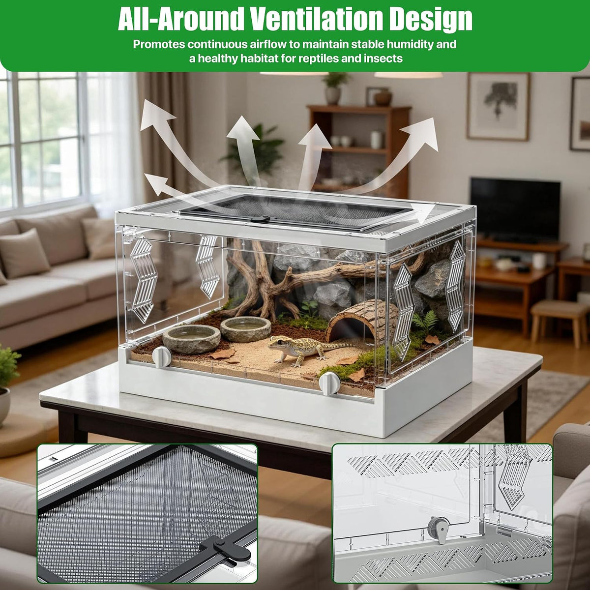 Folding Reptile Travel Terrarium Tank 17" × 12" × 10" – Essentials for Reptiles And Amphibians - 17" x 12" x 10" - image 2