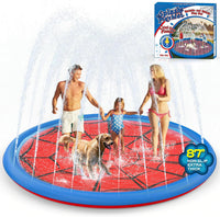 Non Slip Splash Pad for Kids and Dogs 67'' Extra Large Splash Pad – Fun for Kids & Family - Red / 87''