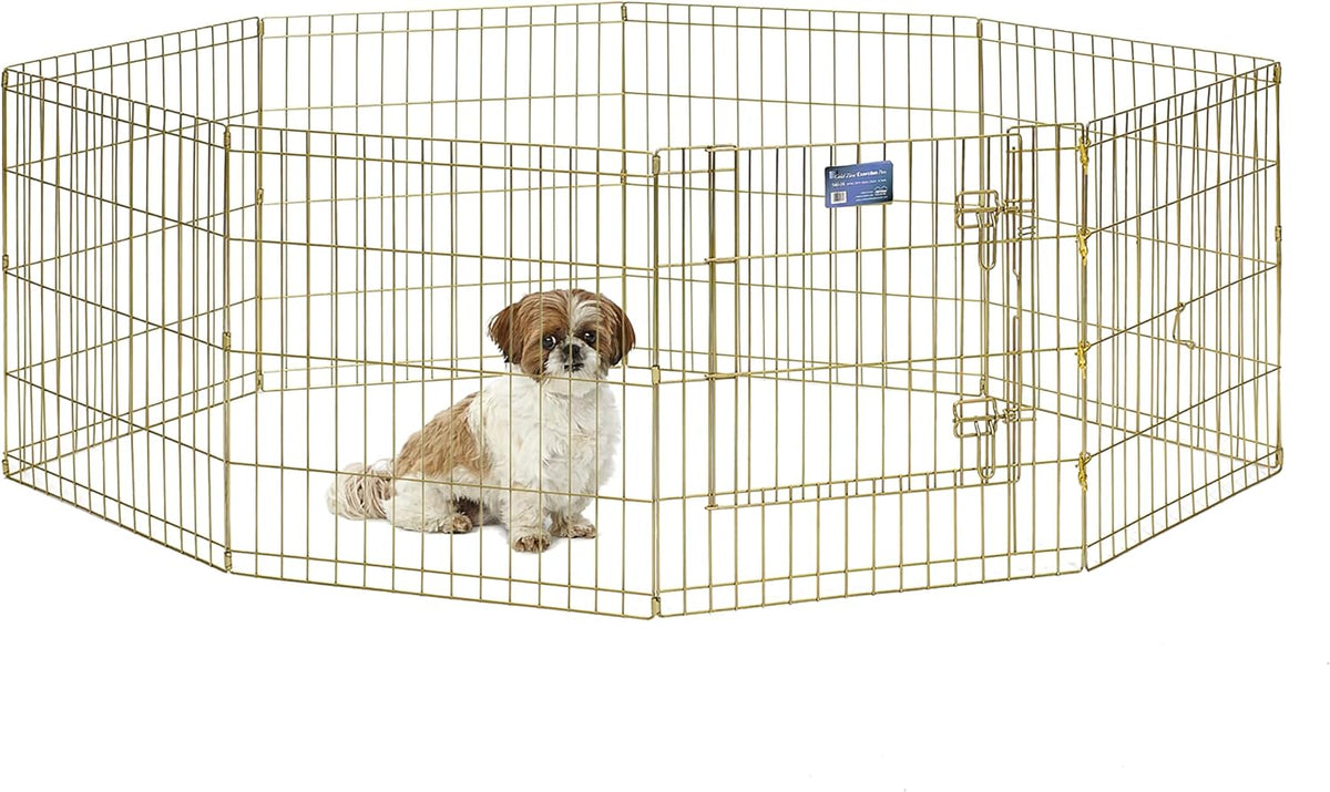 MidWest 30-Inch Exercise Pen, Single Door, 16 Sq Ft Play Area – Essentials for Dogs - Gold Zinc w/ Door / 24" H