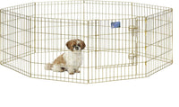 MidWest 30-Inch Exercise Pen, Single Door, 16 Sq Ft Play Area – Essentials for Dogs - Gold Zinc w/ Door / 24" H