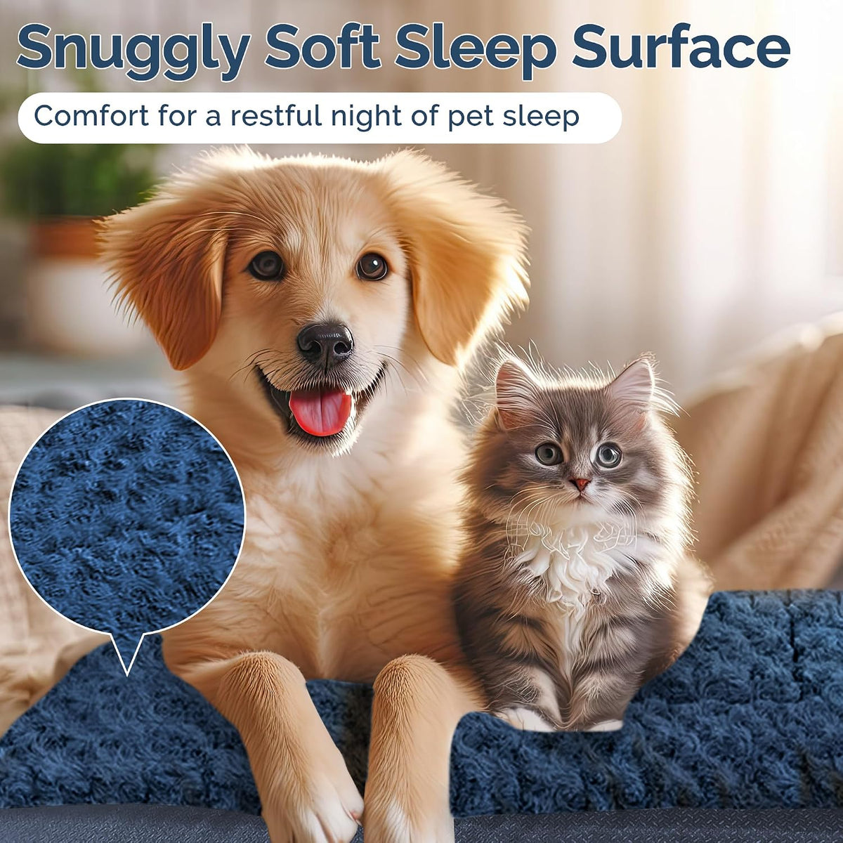 Dog Bed Crate Mat, Soft Durable Washable Anti-Slip Kennel Pad for Dogs & Cats, Reversible) - L(35"*23"*1.5") / Navy Blue-1pc - image 2