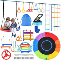 Hapfan 50 ft Ninja Warrior Obstacle Course Swing Set for Kids Outside – Fun for Kids & Family - 50 FT / Multicolor