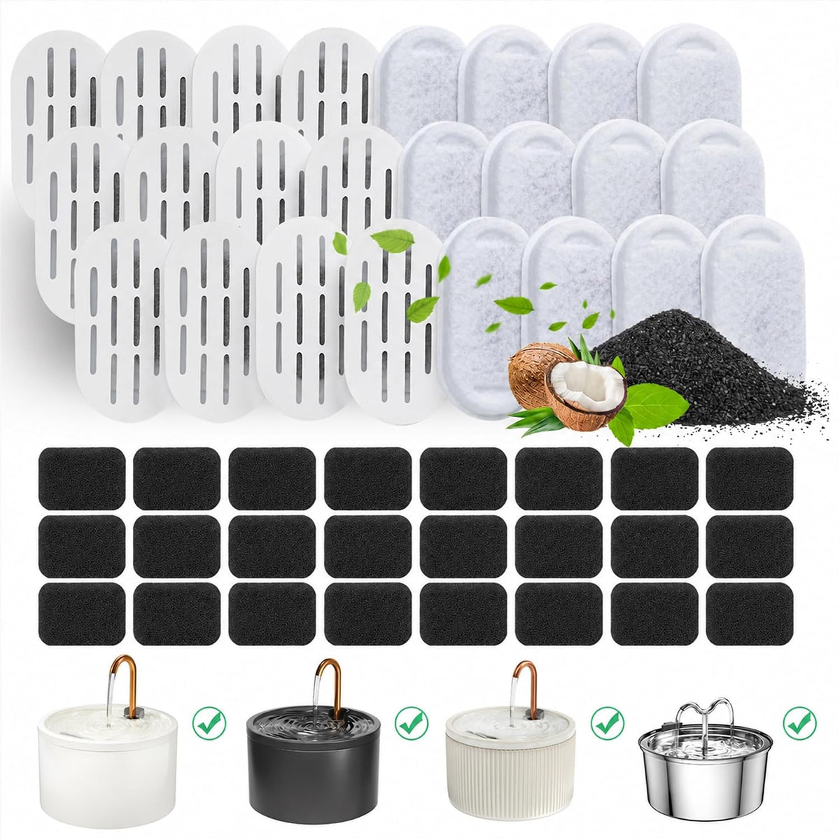 DOOOB Ceramic Cat Water Fountain - 24 Filters + 24 Sponges