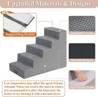 GGIB Dog Stairs for Small Dogs Cats Non-Slip Dog Steps for High Bed Pet Stairs for Sofa Couch Pet Ramp Pet Steps with Removable Washable Cover, Grey, 22" H, 5-Step