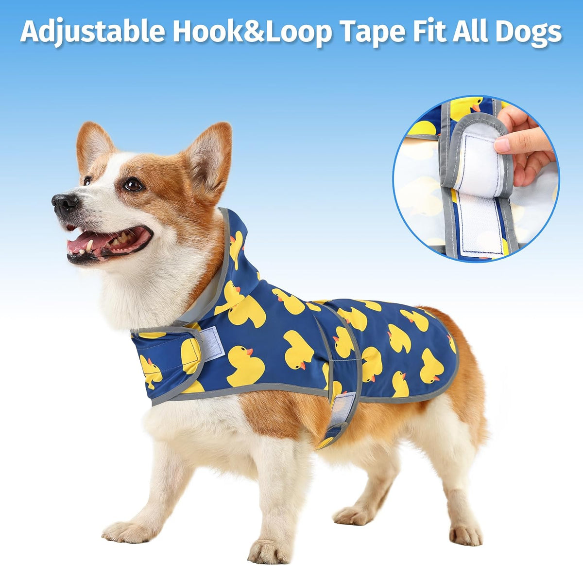 Dog Raincoat, Waterproof Dog Rain Jacket with Hood - Navy Blue Duck / Large - image 4