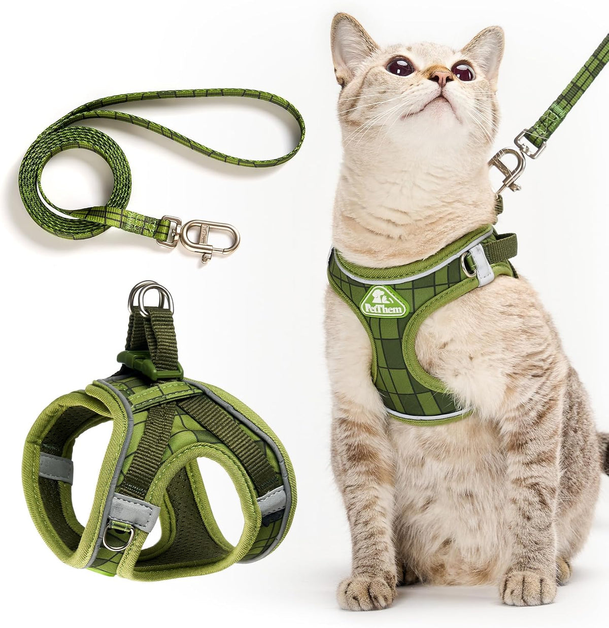 Upgraded Cat Harness and Leash Set - Green Growling Crocodile / S
