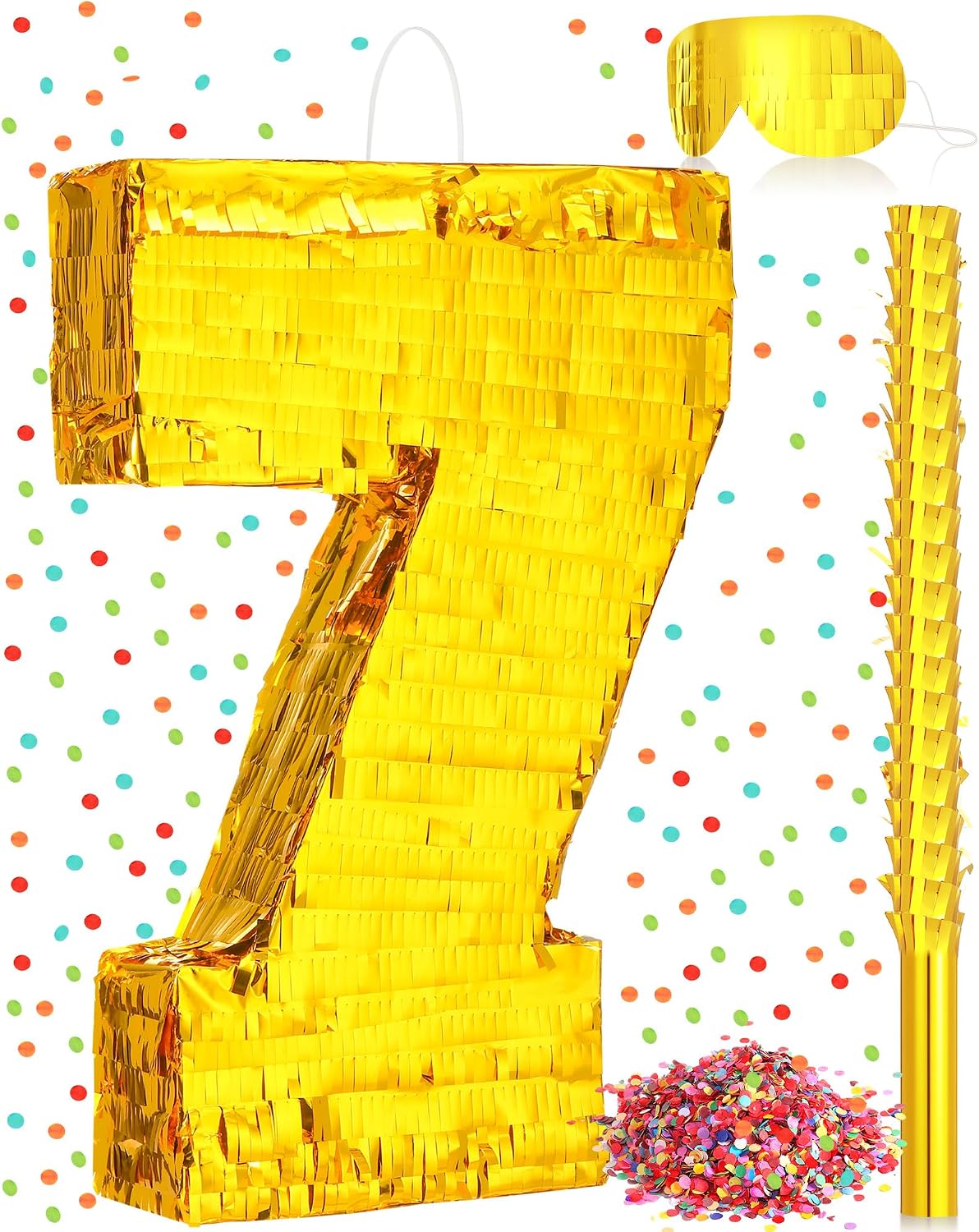 Sratte gold foil number piñata set with gold blindfold, piñata stick and bag of confetti - view 4