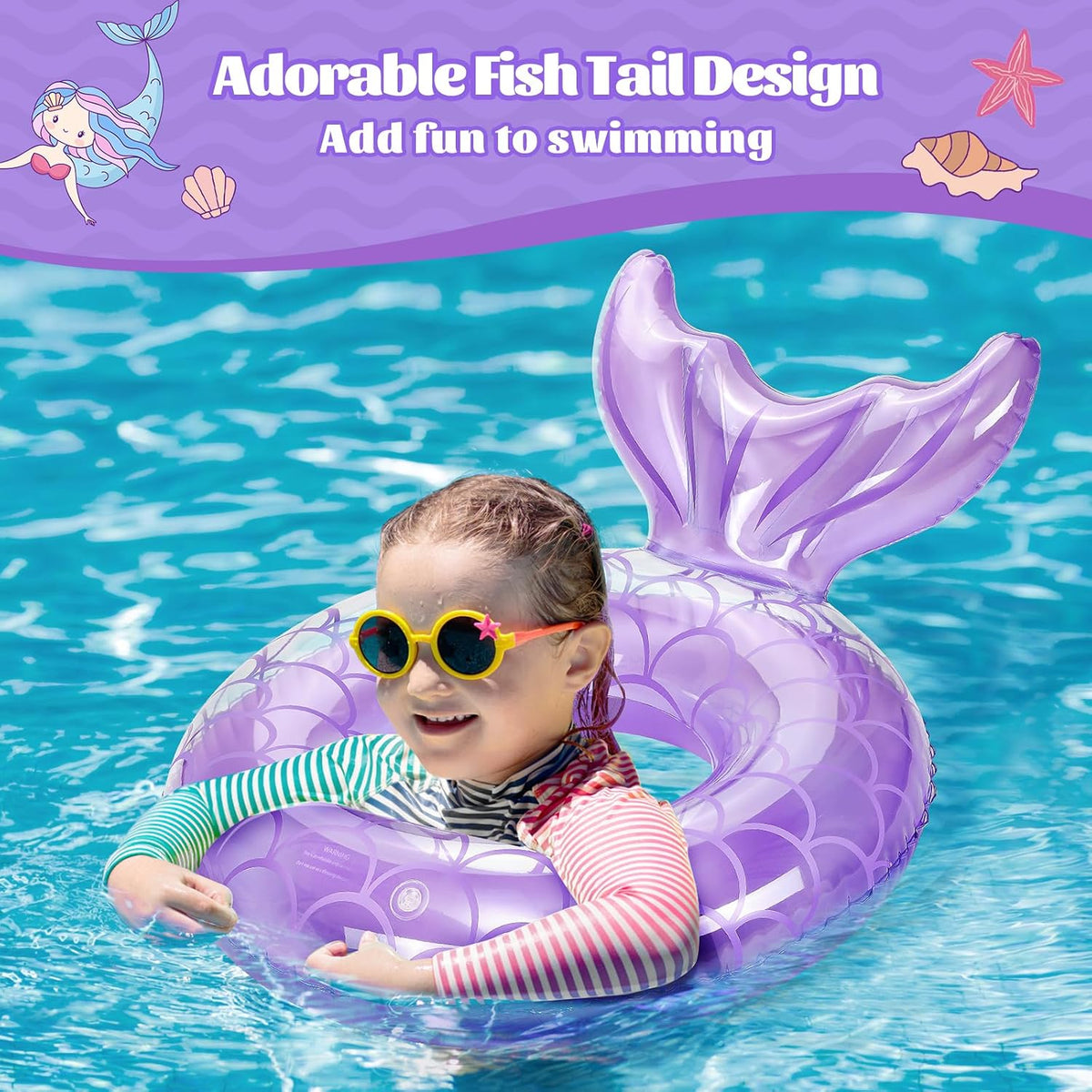MoKo Pool Floats, Mermaid Inflatable Swim Tubes Floaties – Fun for Kids & Family - Purple / 70# - image 2