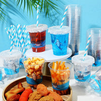 Teenyyou 12 oz clear plastic party cups with dirt bike design, lids and paper straws - view 28