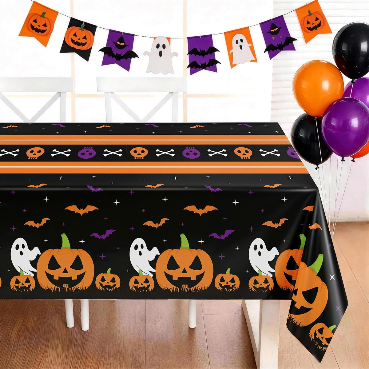 Childom 3 Pack Black and Gold Tablecloths for Events - Halloween Black - image 2