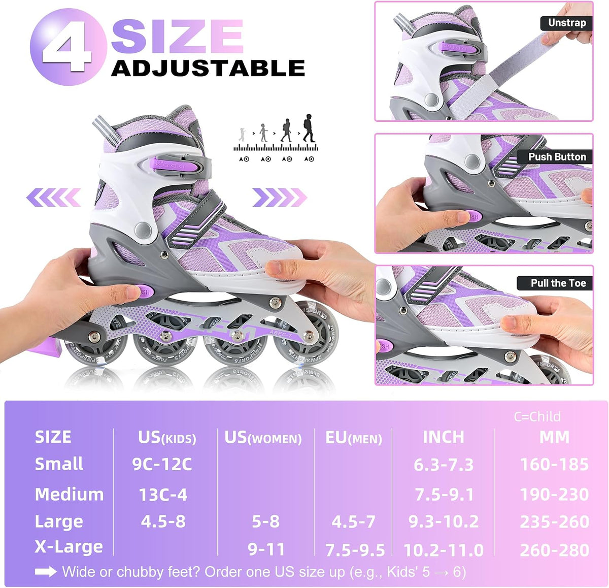 2PM SPORTS Adjustable Inline Skates for Kids, Youth and Adults – Fun for Kids & Family - F Violet / Large - Youth (4.5-8 US) - image 3