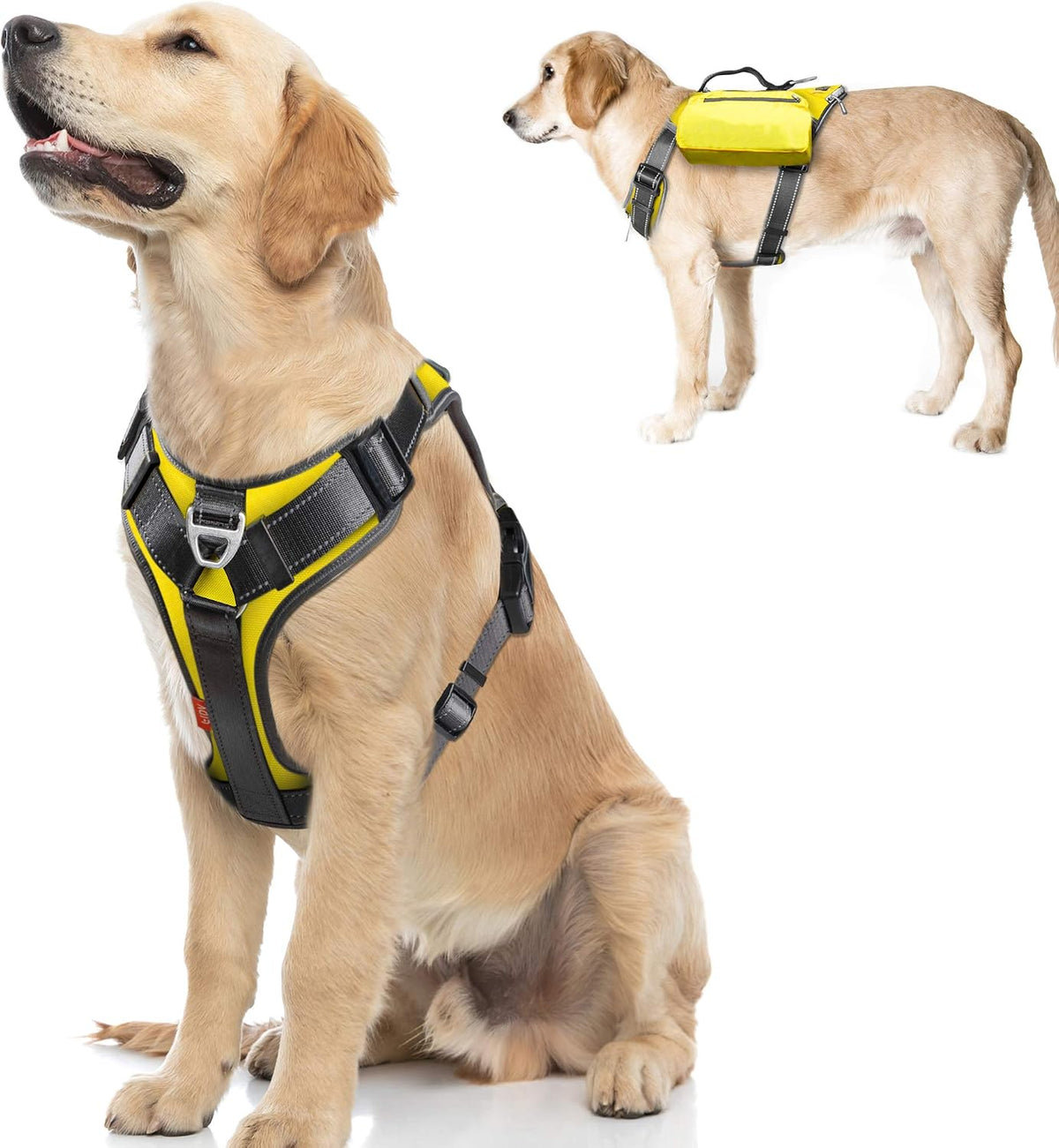 Fida Dog Harness, No-Pull Pet Vest with Saddle Bags Backpack - Large (Neck:18"-26";Chest:27"-34") / Yellow