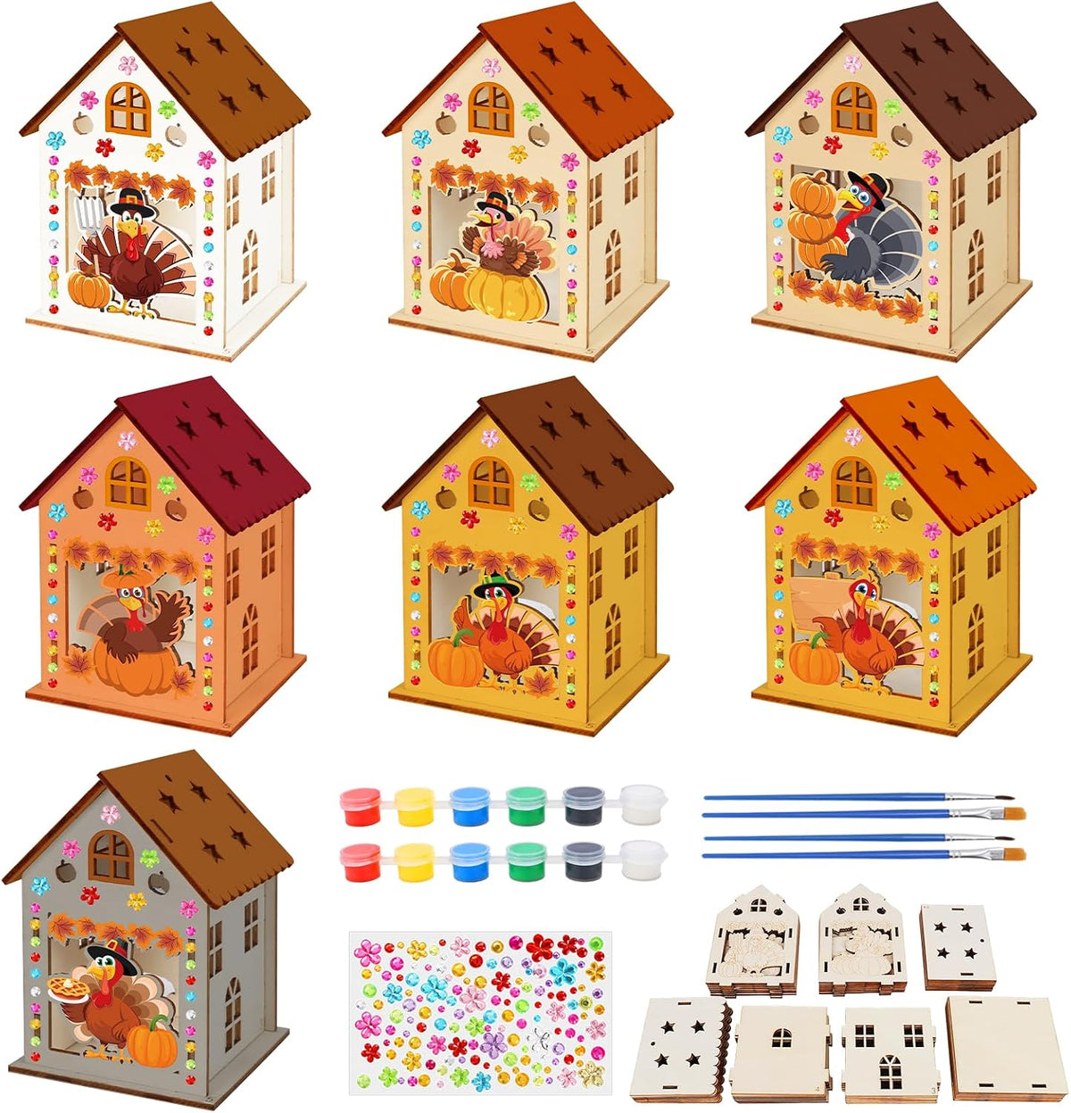 Fennoral 7 pack wooden 3D pumpkin house craft kit for kids Halloween decorating - view 7