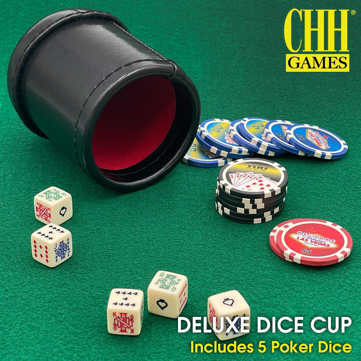 CHH Deluxe Leather-Like Dice Cup with 5 Poker Dice - image 2