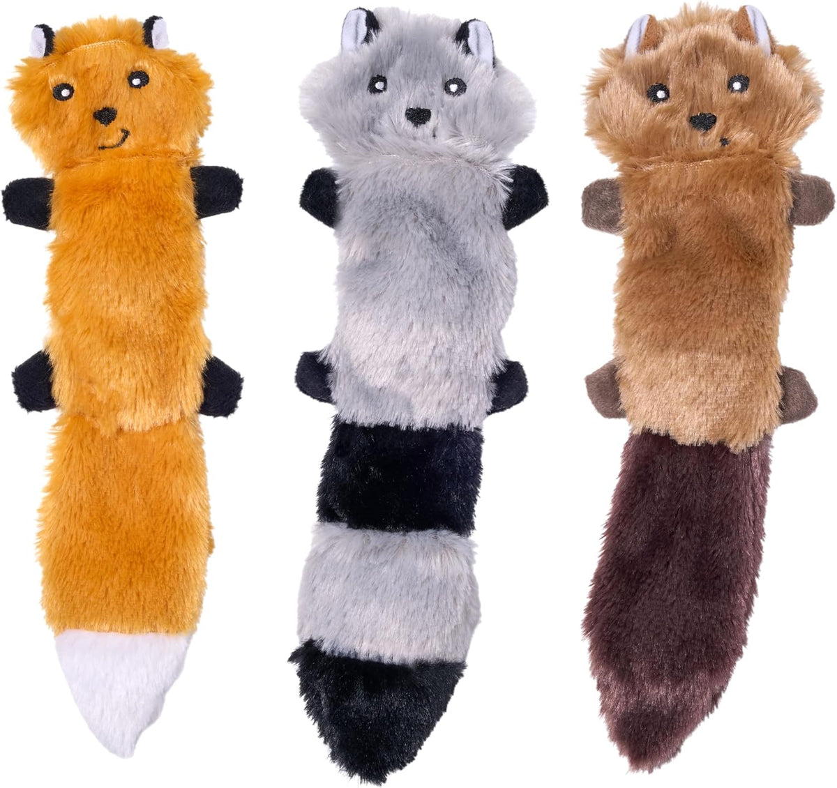 ZippyPaws Skinny Peltz No Stuffing Dog Toy Pack to Keep Them Busy - Fox, Raccoon, Squirrel