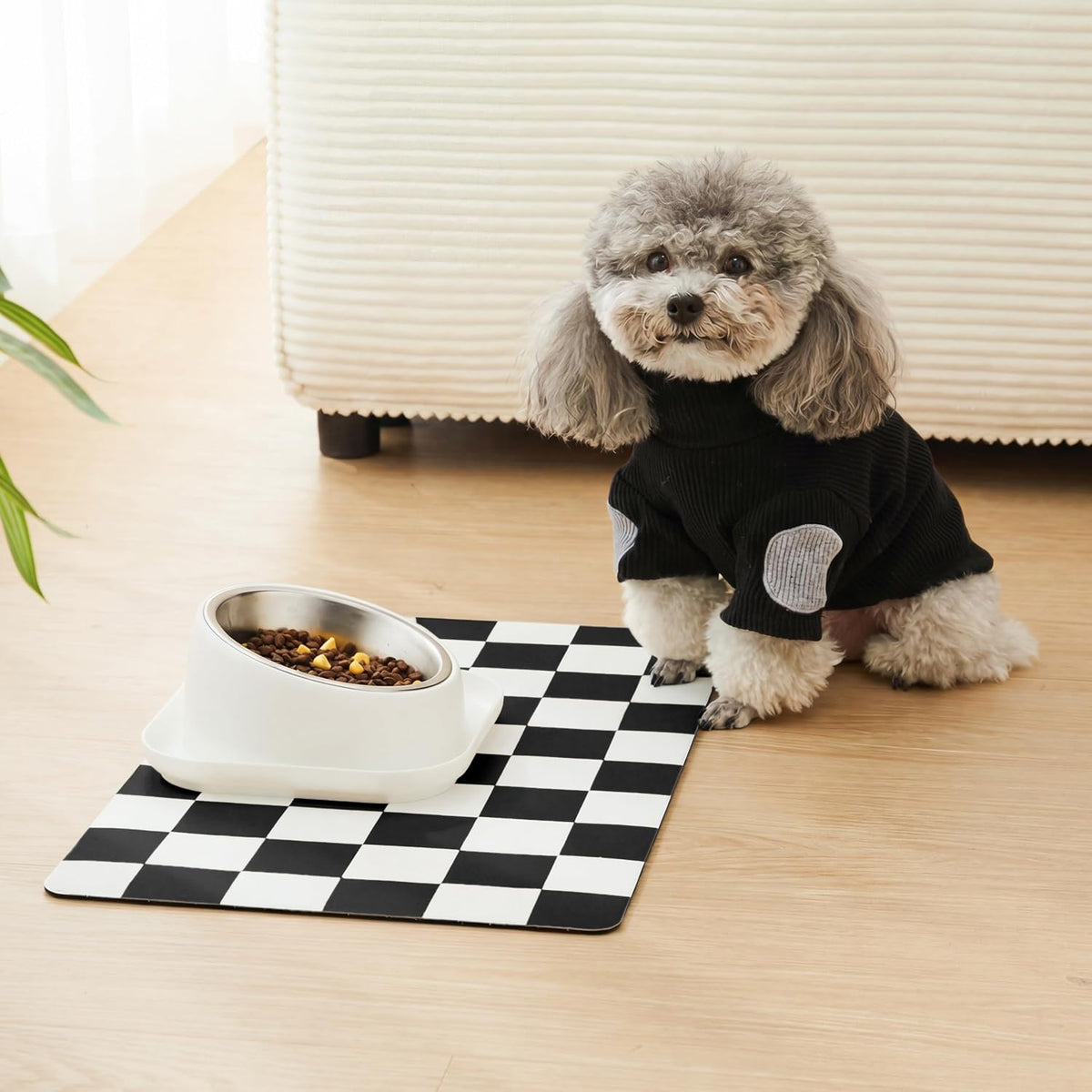 Checkered Dog Feeding Mat - 19"L x 12"W / Black - image 2