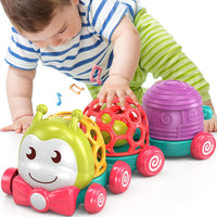 MOONTOY Baby Toy Train, Infant Soft Cars Toy for 6-12 Month Boy Gifts, Musical Push Go Train Toys - Green