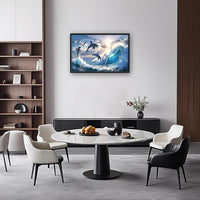 Dolphin Seagull Large Wall Art Sea Ocean Waves Sunrise Pictures Wall Decor Nautical Coastal Canvas Print Painting Artwork for Bathroom Living Room Bedroom 36L" x 24W"