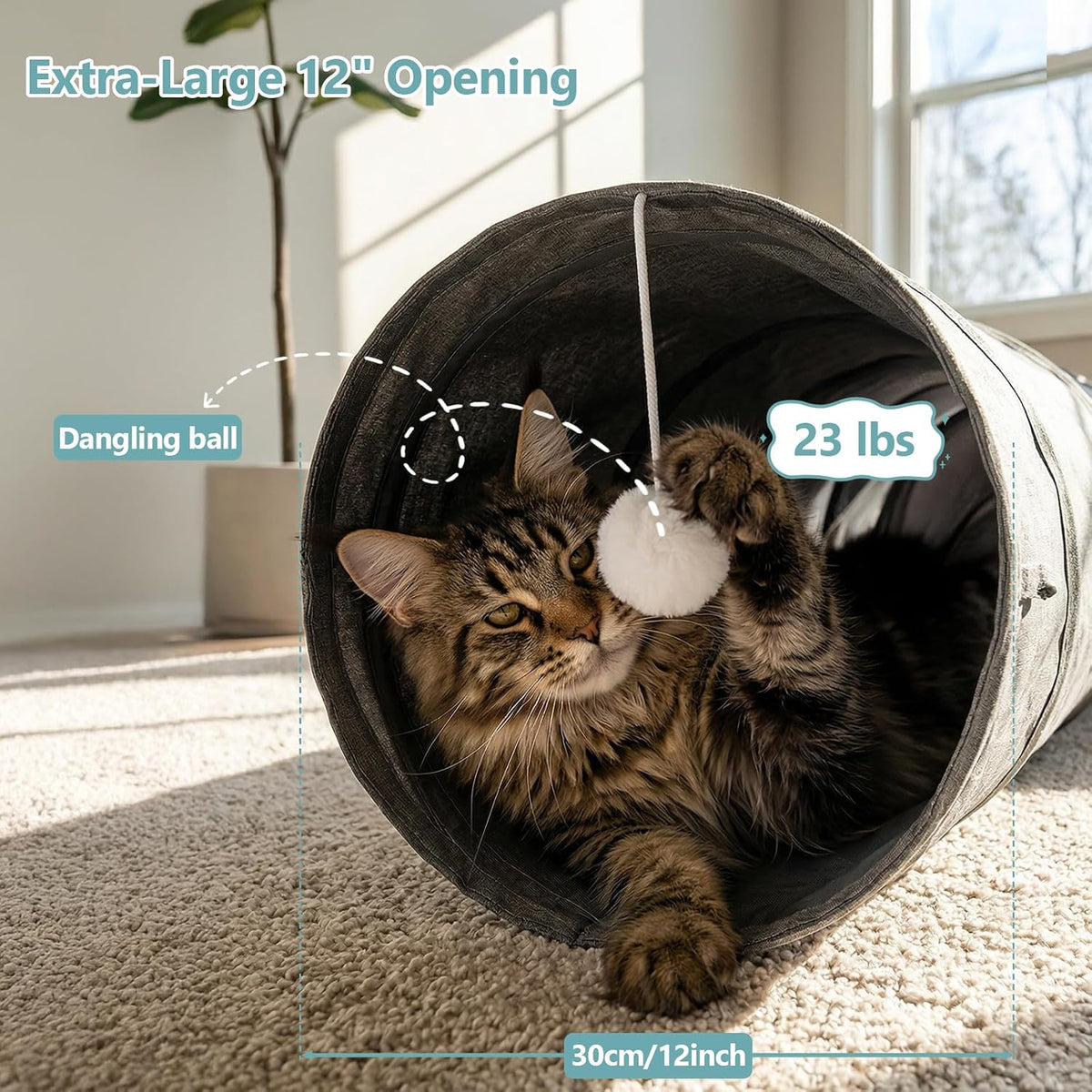 Ownpets Cactus Cat Tunnel 12" with Peek Holes for Indoor Large Cat - Cactus Shape / 12 Inches in Diameter - image 2
