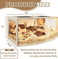Prolee Hamster Cage Chew Proof Wood, Hamsters Enclosure Openable Top with Curved Design,Waterproof Small Animals Cage with Acrylic Sheets for Gerbils,Hamster Habitat(32 Inches)