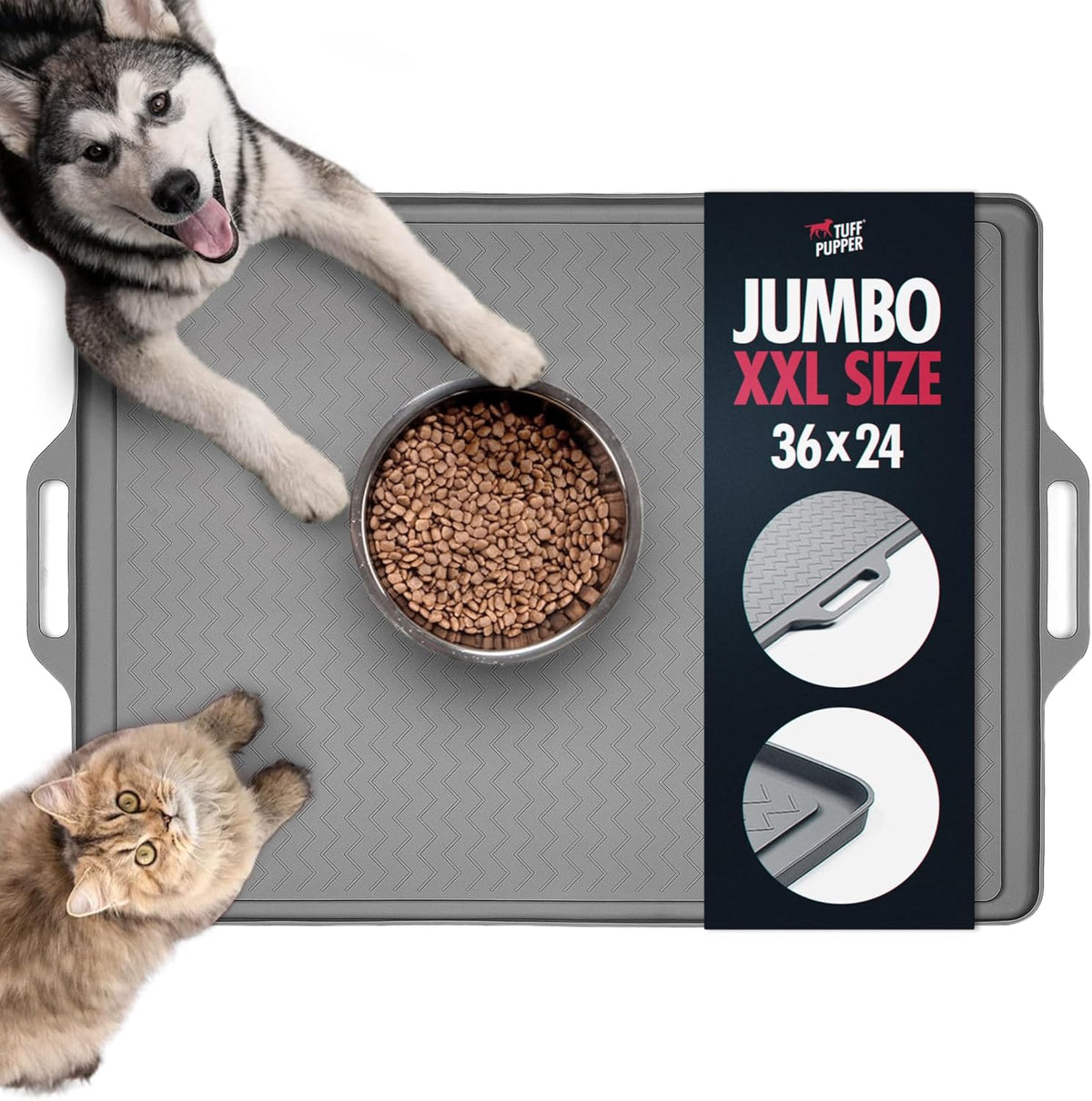 Tuff Pupper 36x24 XXL Dog Feeding Mat for Food and Water - Gray / XX-Large - 36" x 24"