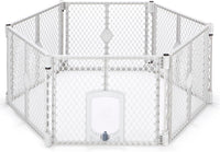 MyPet North States Petyard Plus: 3 Ft. Wide Folding Dog Playpen - 6-Panel / Small Pet Door / Light Gray