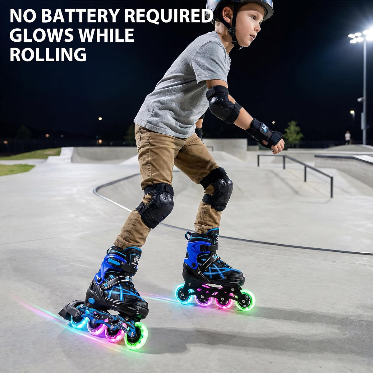 Kuxuan Boys Adjustable Inline Skates with Light up Wheels for Kids - Stripe Blue / X-Large(Adult 8-10 US) - image 3