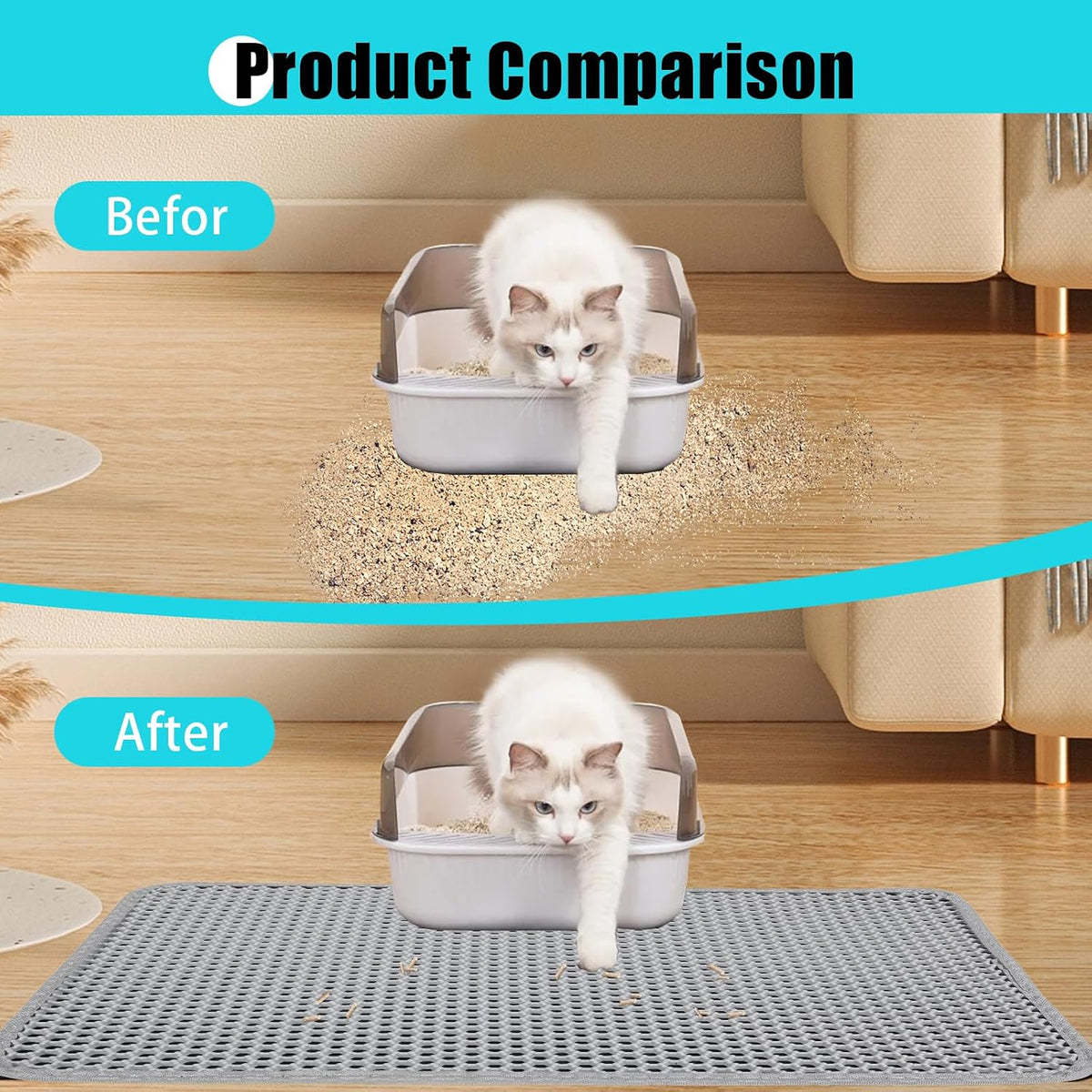 Cat Litter Mat 35"x24", Double Layer Waterproof Litterbox Mat - 26" x 46.5" / Gray - image 4