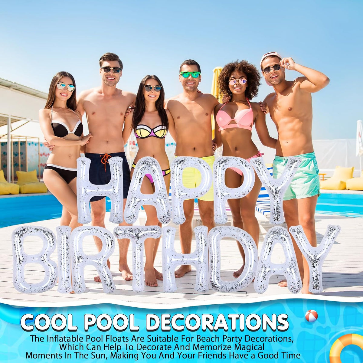 Shappy Happy Birthday Pool Floats Balloon – Fun for Kids & Family - White / 20'' / Sequins - image 4