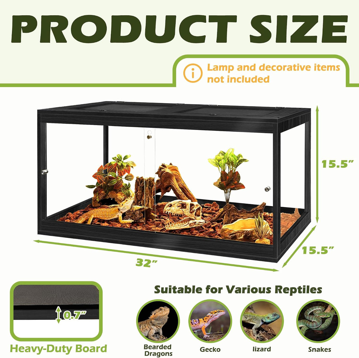 PROLEE 82 Gallon Bearded Dragon Tank - Black / 35 Gallon (32x15.5x15.5 Inch) - image 2