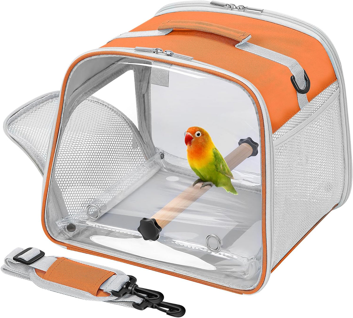 Small Bird Carrier, Large Window Travel Cage with Stand and Easy Clean Tray for Parrot Parakeet - Orange