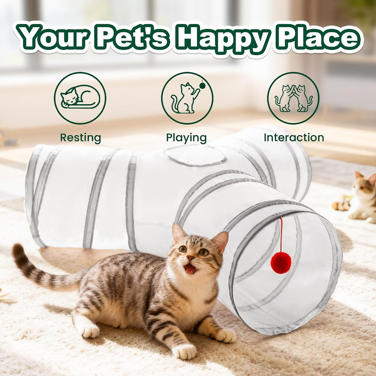 Love's cabin Cat Tunnel for Indoor Cats - White&Light Grey / S (23.6"x13"x11") - image 3