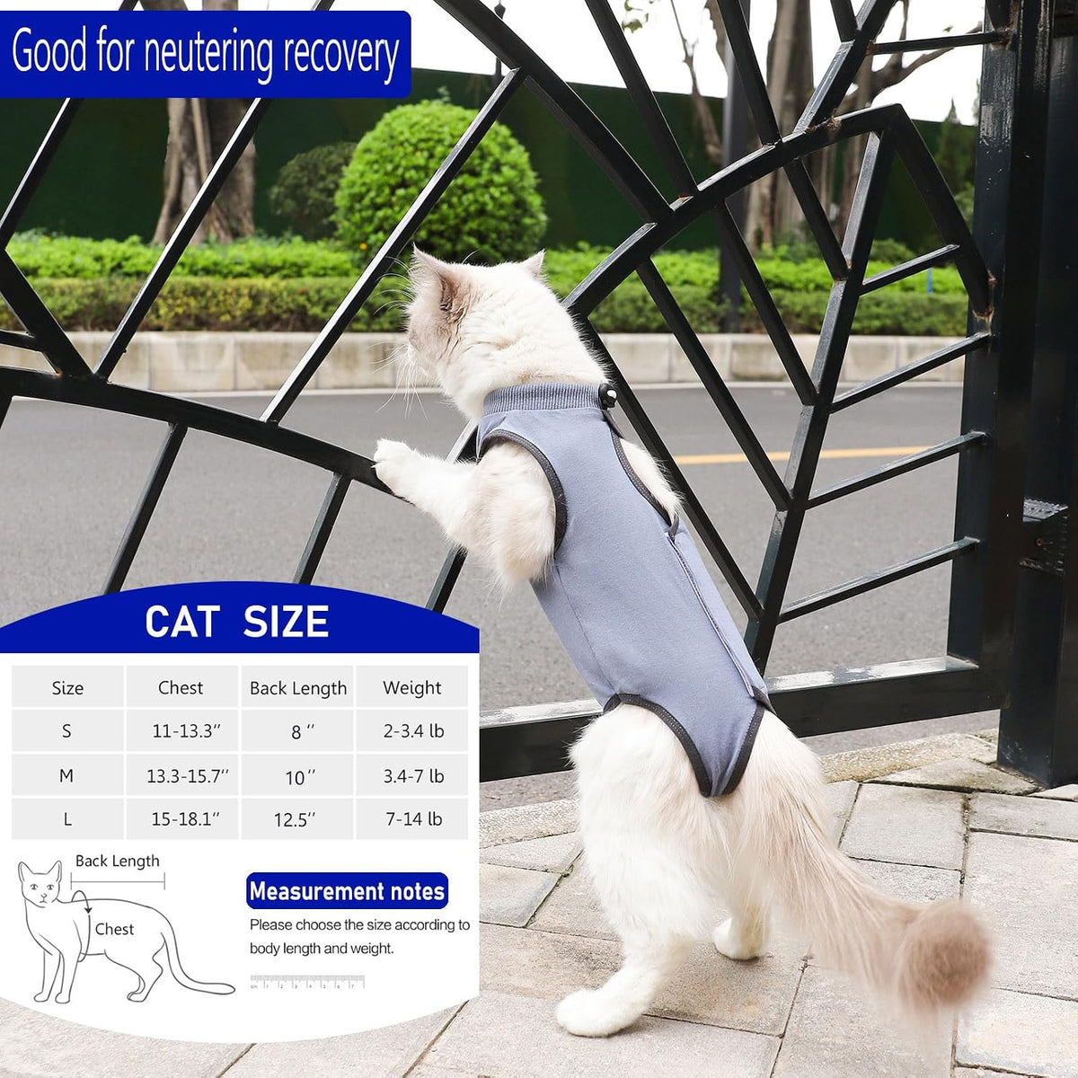 kzrfojy cat surgery recovery suit onesie with elastic neck and limb bands - view 2