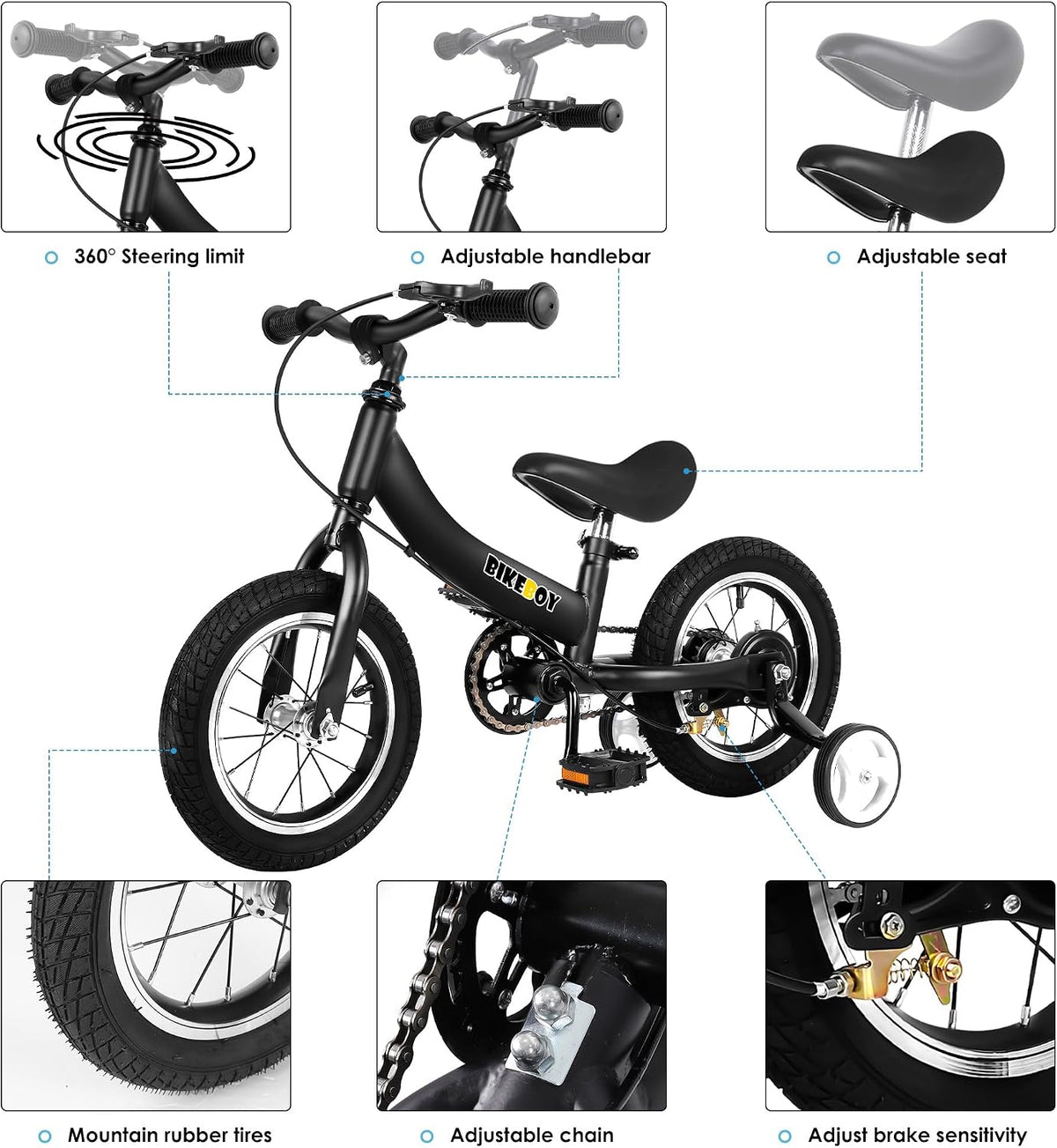 bikeboy 2 in 1 balance bike with pedals and hand brake, 12 14 16 inch wheels - view 19