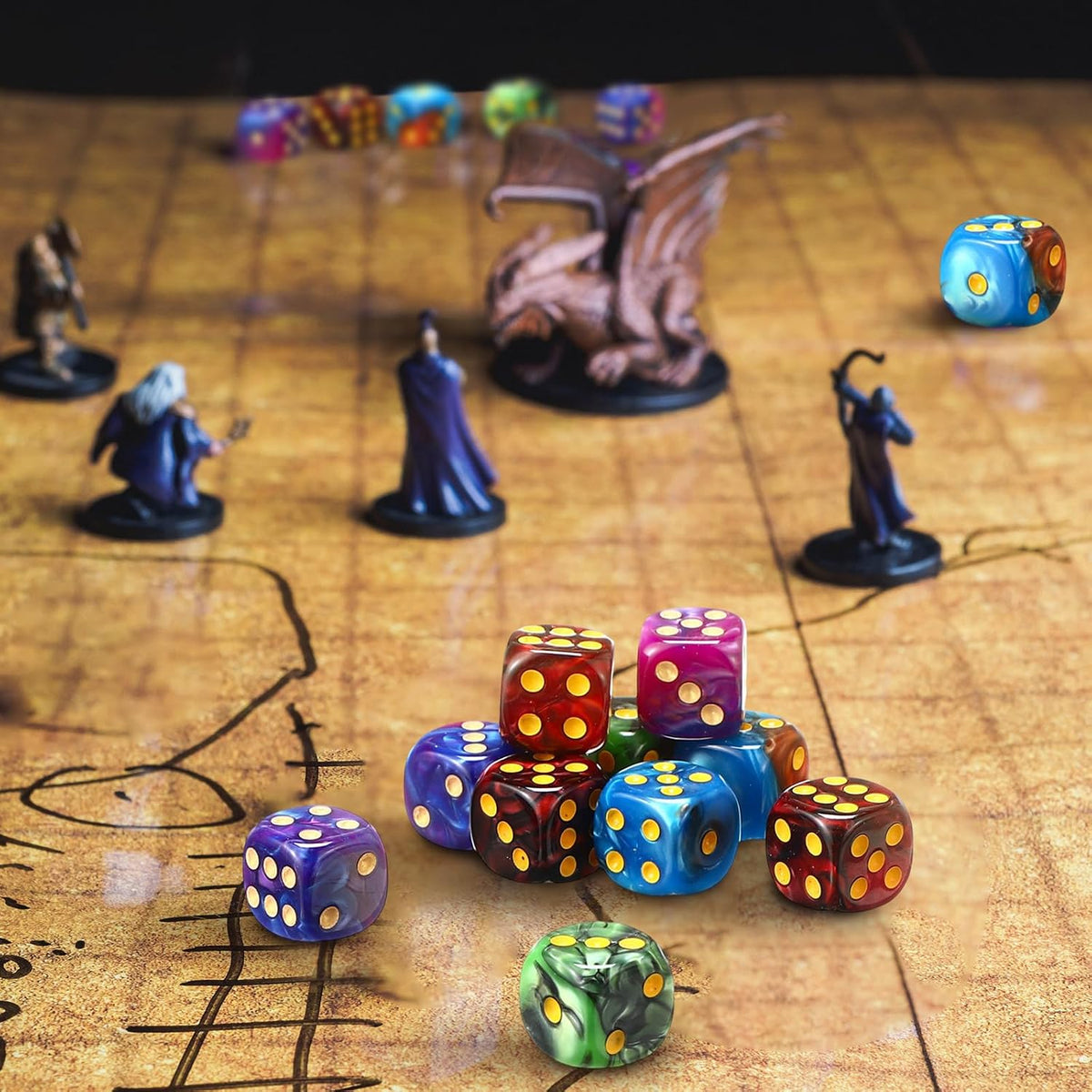 Foilswirl 144-piece 12mm mini dice set in brown, dark red, blue and gray with storage boxes - view 7