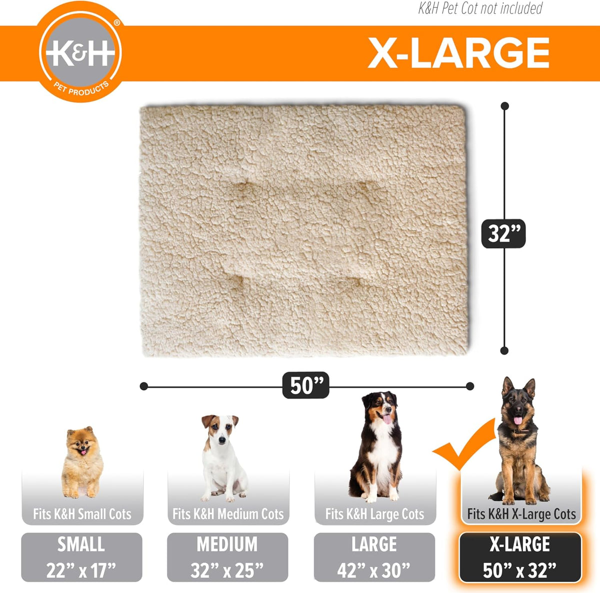 K&H Elevated Dog Bed Pet Cot Pad, X-Large 50x32 Tan – Essentials for Dogs - XL (32 in x 50 in) - image 4