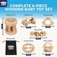 TOY Life Wooden Toys Cars, Montessori Baby Toys 6-12 Months - 6 PCS Rattle Set - image 2