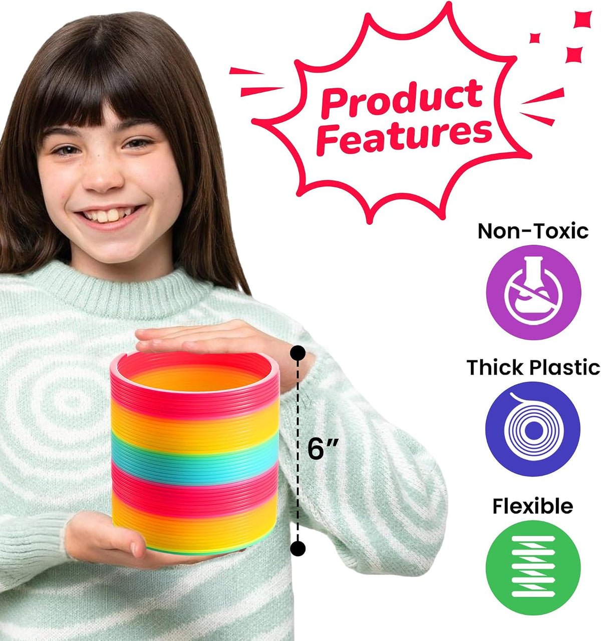6 Inch Jumbo Rainbow Spring Coil Toy for Kids Neon Plastic Spring Toy – Fun for Kids & Family - image 2