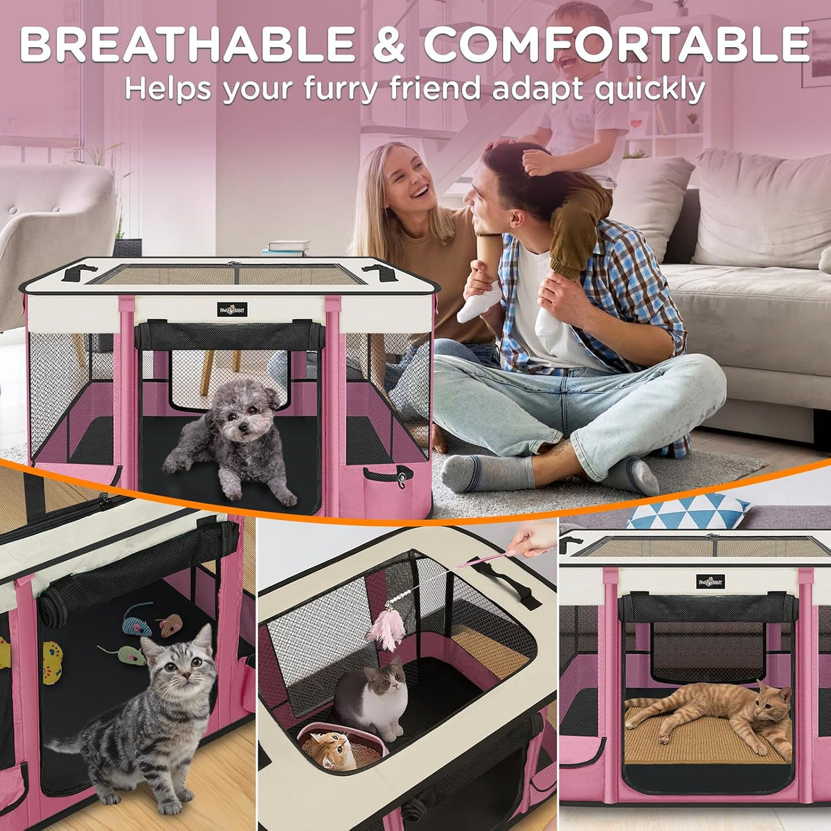 Foldable Pet Kitten Playpen - Pink 03 / Medium(32''×24''×21.5'') - image 4