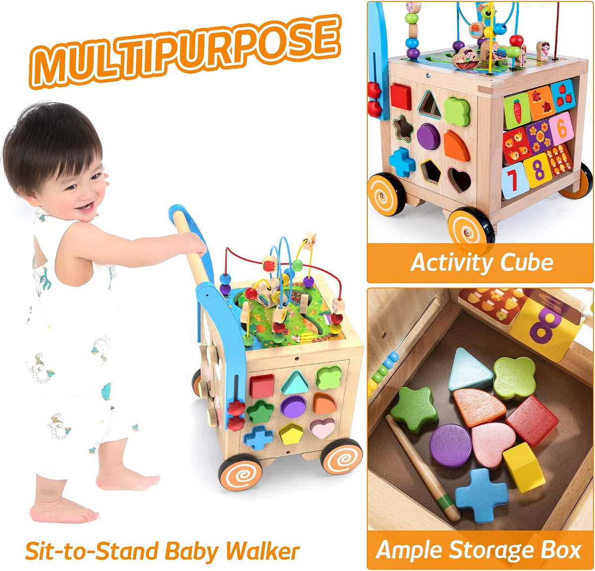 9-in-1 Wooden Activity Cube Walker for 1 Year Old - Neutral 2 - image 3