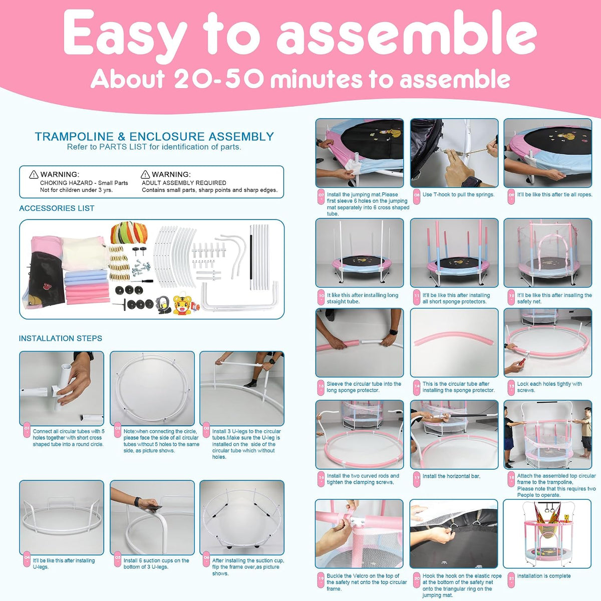 VGMiu 60" Trampoline for Kids - Blue Pink / 5FT - image 3