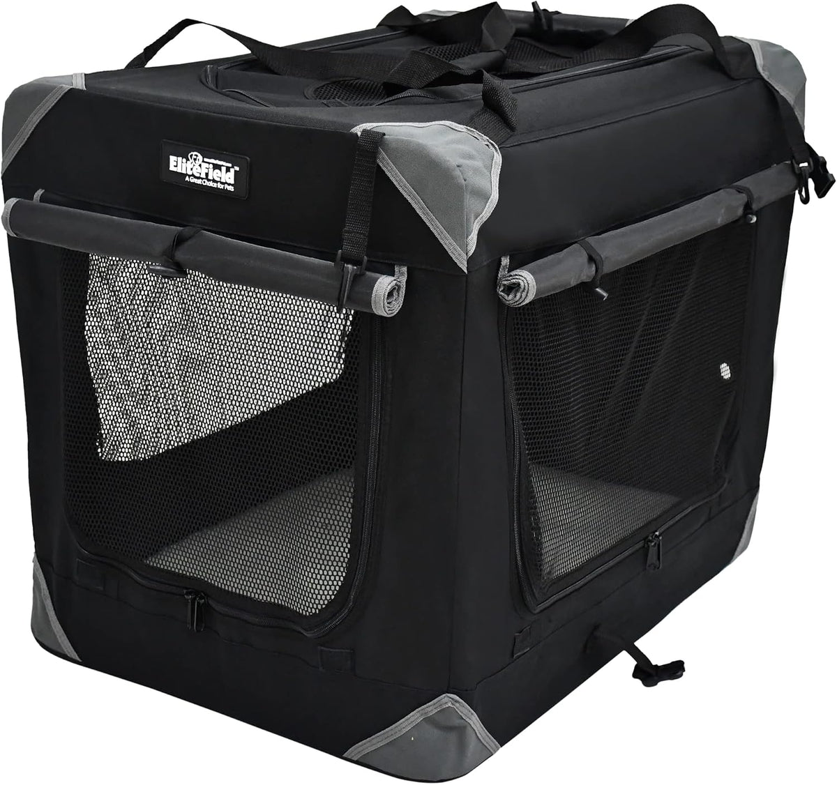 EliteField 4-Door Folding Soft Dog Crate with Curtains – Essentials for Dogs - Black / 30.0"L x 21.0"W x 24.0"H - image 2