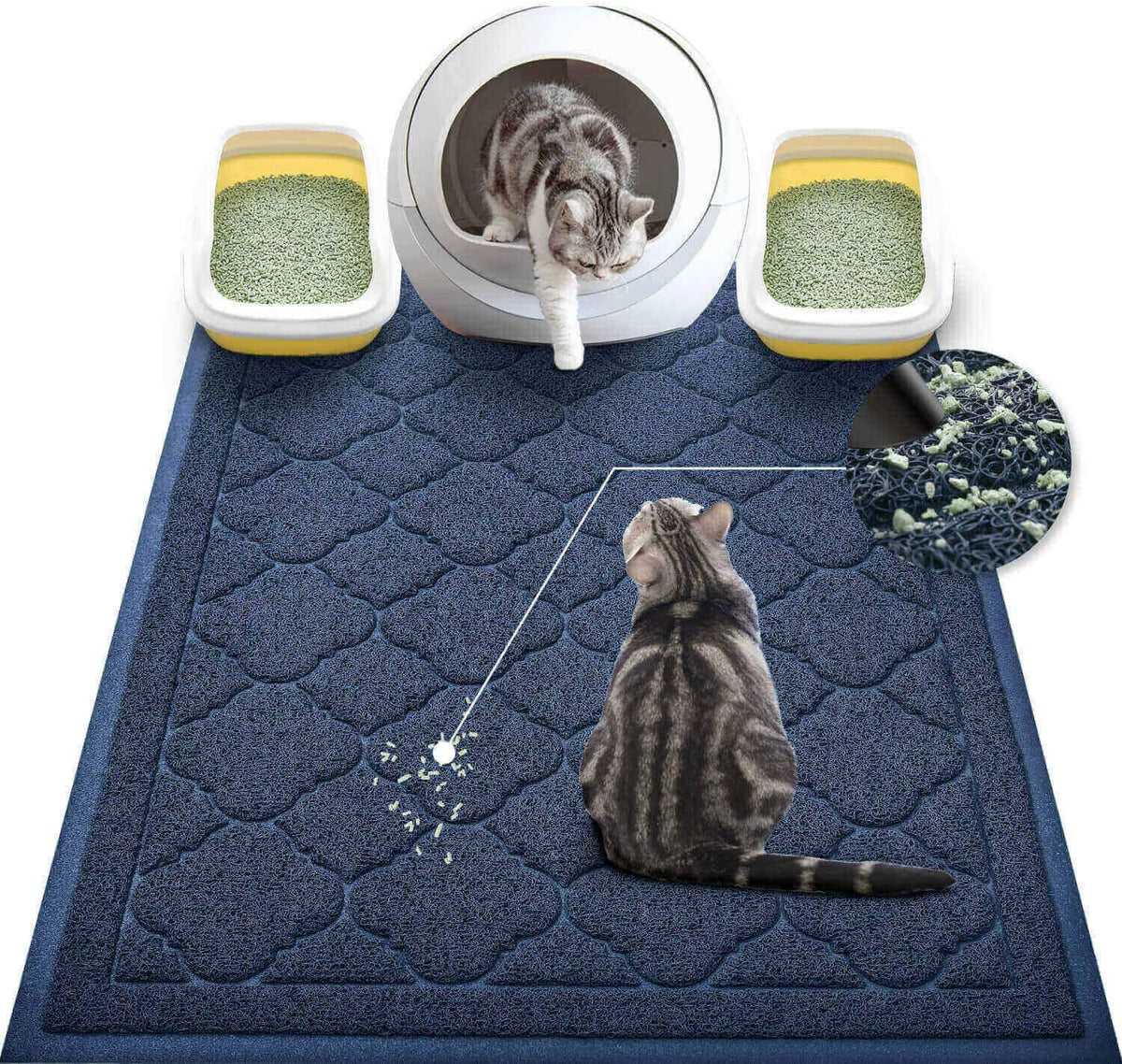 Cat Litter Box Mat, Kitty Premium PVC Pad, Durable Trapping Rug - #09 Midnight Blue / Medallion/47 x 36 Inch